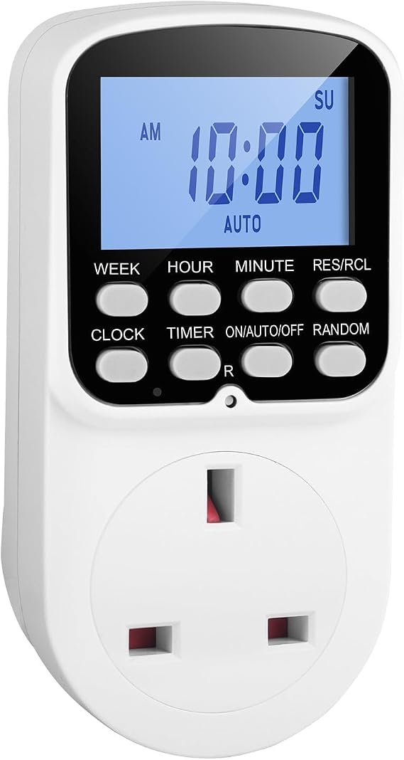 Digital Plug Timer Socket UK, 24-Hour Weekly Programmable Plug-in Timer Switch with LCD Backlight, Electric Socket Timing Switch Random On/Off for Home Security Christmas Lights Indoor Appliances