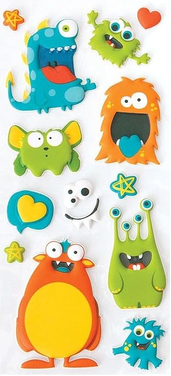 Playhouse Soft Puffy 13-piece Sticker Sheet for Crafts, Trading & Collecting - Silly Monsters