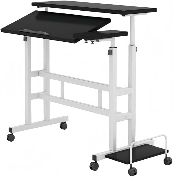 NYHGOXM Manual Lifting Desk, Foldable, 31.5 inches 80 cm Wide, Height Adjustable, With Casters, Movable, Space Saving, Computer Desk, Telework, Home Work, Office Desk, Easy Assembly Black