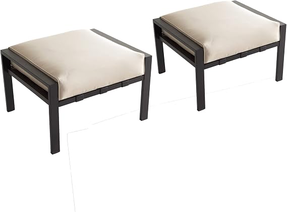 LOKATSE Home 2 Pieces Outdoor Ottoman Patio Footstool Small Seat Furniture with Soft Thick Cushion for Garden Yard Deck Poolside