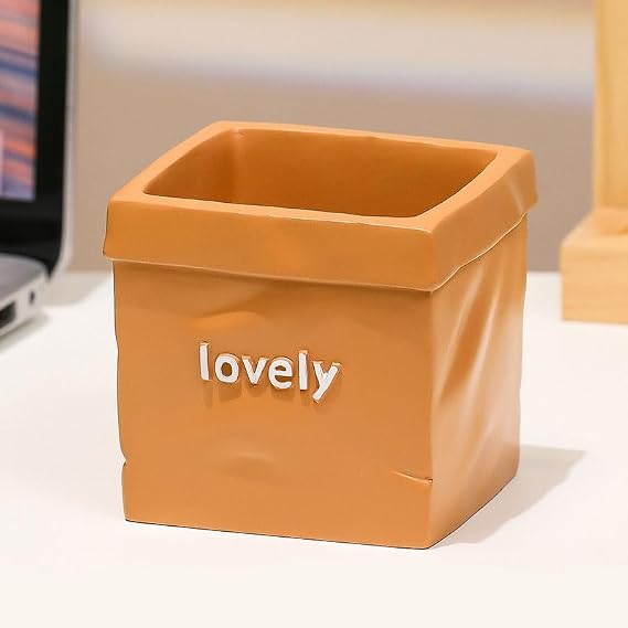 XZR Cute Pen Holder Container Carton-shape Stocking Stuffers Kawaii Multi-Functional Pen/pencil Holder Vivid Desk Organizer Accessory Makeup Storage Office Home Nice Gift (Brown Paper Bag)