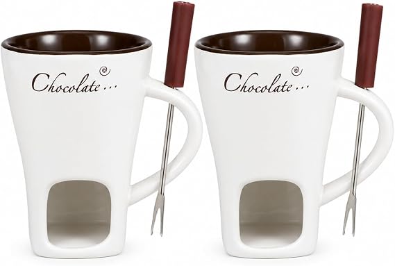 DECHOUS 2-Pack Ceramic Fondue Mugs with 2 Forks, Personal Melt Mugs