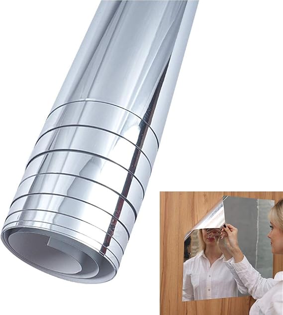 Flexible Mirror Panel, Self Adhesive Mirror Sheet, Mirror Wall Sticker, Non Glass Self Adhesive Mirror Tile Wall Adhesive Mirror for Bathroom, Kitchen Walls(50x100 cm)