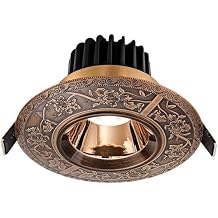 Led Recessed Downlight Baffle Trim 7W Vintage Carved Round Ceiling Light Deep Anti-Glare COB Spotlights Brass Ceiling Downlight for Bathroom Living Room Hallway