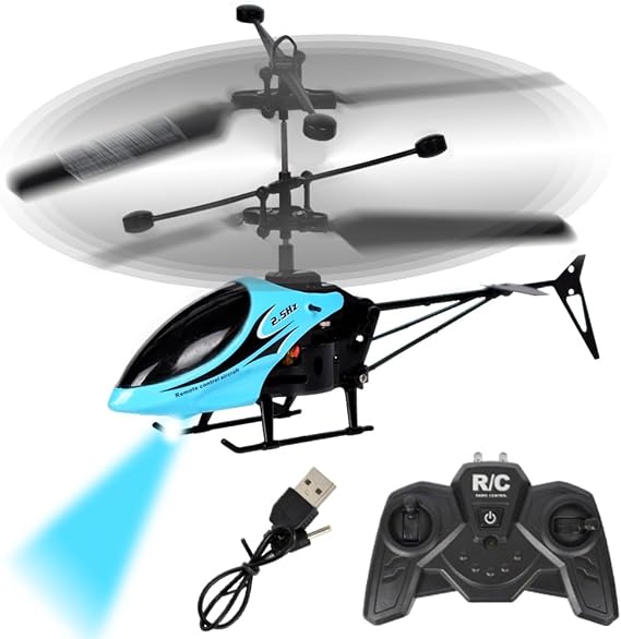 Remote Control Helicopter Kids, RC Helicopters with LED, Helicopters for Boys, One Key Take Off Landing, Aircraft Flying Toy, Stable Flight for Kids Adults Beginners, Blue