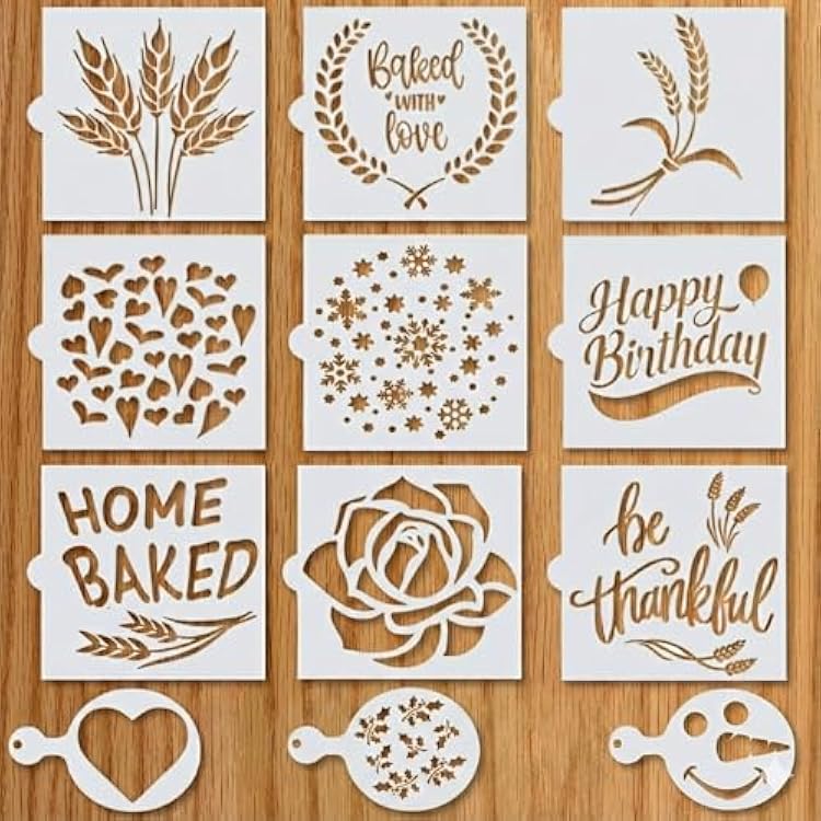 Artisan Bread Stencils for Sourdough, Cake, Pie & Cookies - Decorate with Your Own Unique Design - Baking Stencil Set Incl. Classic Wheat, Hearts & More, Bonus Small CoffeeCookie Stencils