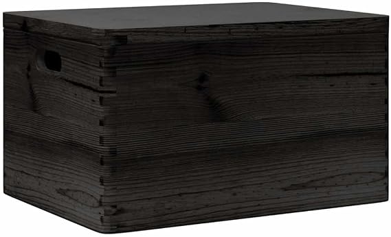 Solid Pine Wood Storage Box with Lid and Handles, 40x30x23cm Black Wooden Box for Home Organization