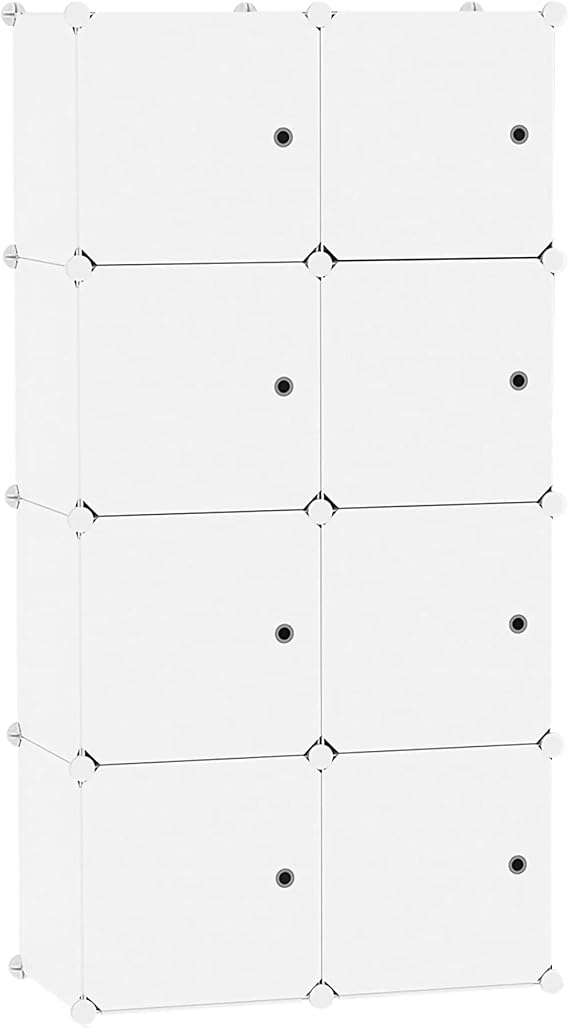 C&AHOME 8-Cube Storage Organizer with Door Cube Shelf Closet Cabinet Milky