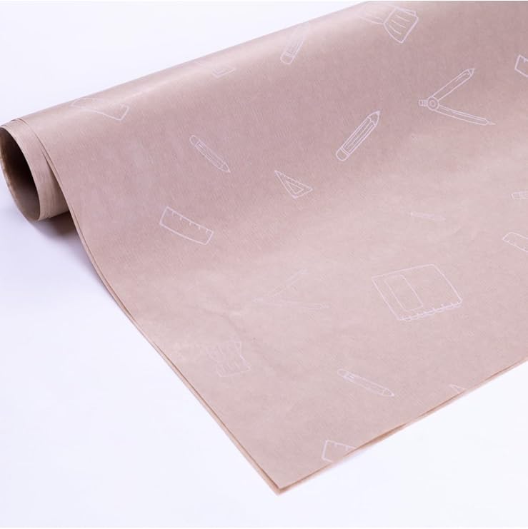 Bimotif 5Li Büyük Boy Ambalaj, Paket Kağıdı, 70X100 Cm Kırtasiye Desenli, Kraft-Beyaz
