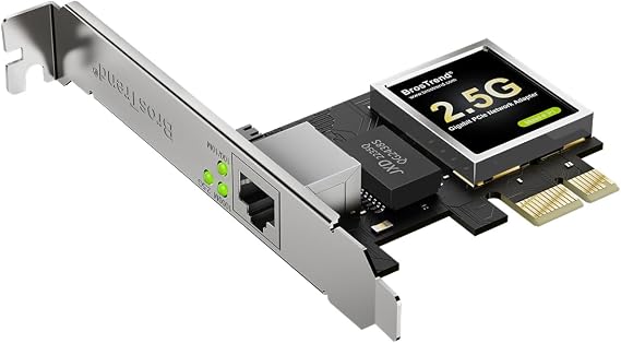 BrosTrend 2.5 Gigabit PCIe Network Card for PC w/Extra Low-Profile Bracket