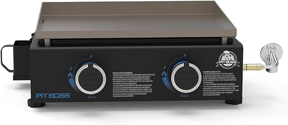 Pit Boss 2-Burner Propane Gas Portable Tabletop Griddle Grill with Soft Cover, 265-Sq. In. (18.5' L x 14.33' W) Cooking Space, 18,000 BTU, for Tailgating, Camping, and Traveling, Black