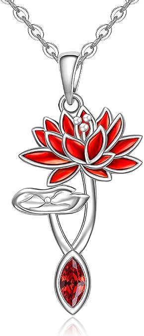 Fenthring Birth Flower Necklace Birthstone Necklace for Women S925 Sterling Silver Month Flower Pendant Chain Jewelry Charm Christmas Birthday Gifts