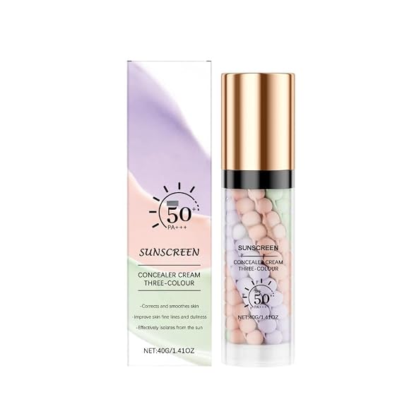 Sunscreen Concealer Cream SPF50 PA+++ Three-Color Isolation Primer, Hydrating and Brightening Face Base Makeup 40g