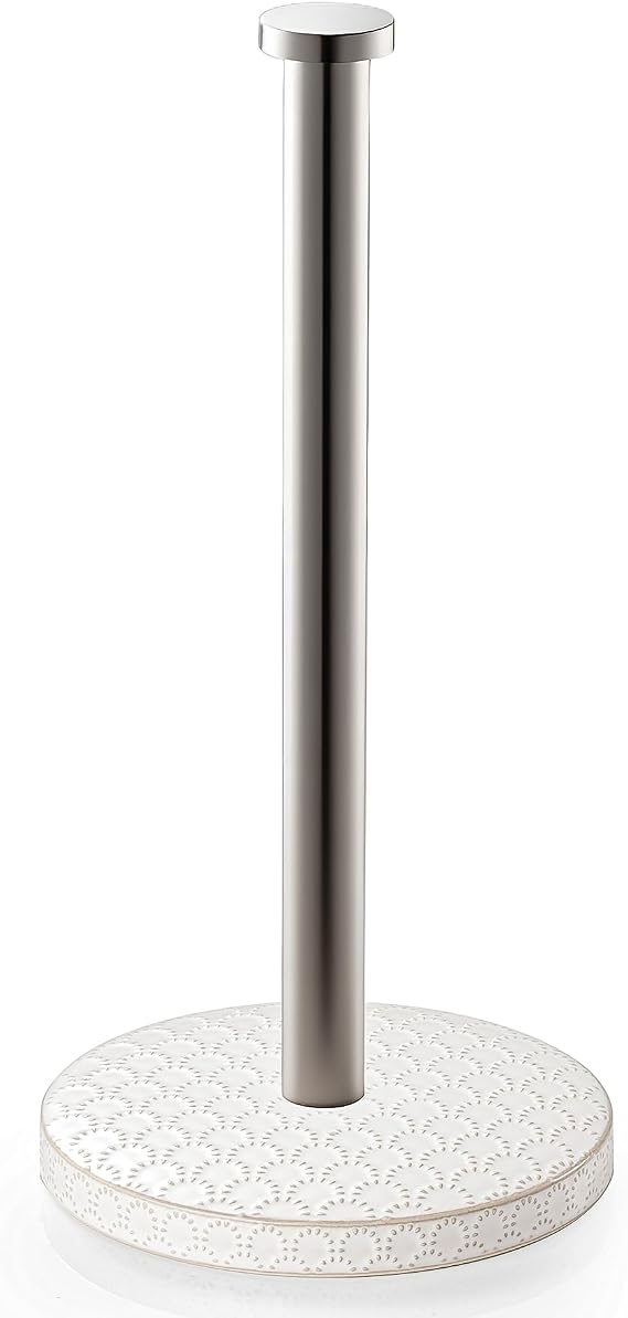 Paper Towel Holder, Farmhouse Kitchen Towel Holder for Countertop, Ceramic Standing Paper Towel Holders for Kitchen Bathroom, Silver Paper Towel Holder (Firework)