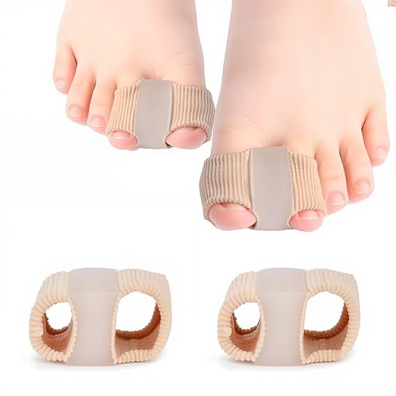 Premium Elastic Toe Separators, toe separators for women and Man, Silicone Toe Spacers for Overlapping Toe, Bunion Corrector with 2 Loops for feet, Hammer Toe Straightener (2PC)