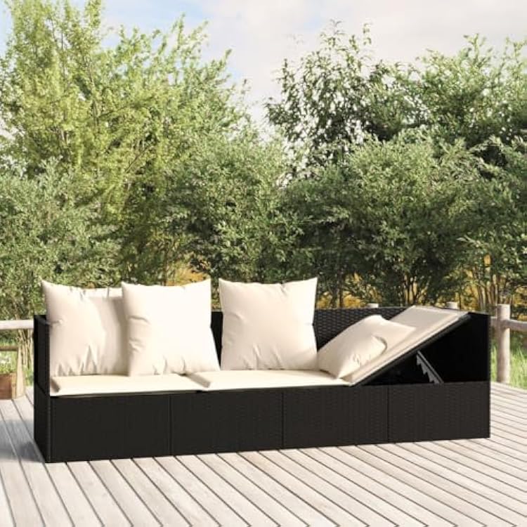 Outdoor Lounge Chair with Cushions Black PE Rattan Adjustable Chaise Lounge Patio Furniture for Poolside Deck Backyard Sunbathing