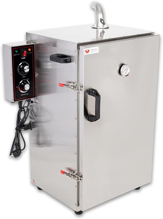 Beeketal 'BDSH Series' Electric Stainless Steel Smoker Oven with Thermal Insulation 4-8 Shelves and Thermostat (30-135 °C) Smoker with Time Control Drip Tray and Spice Drawer