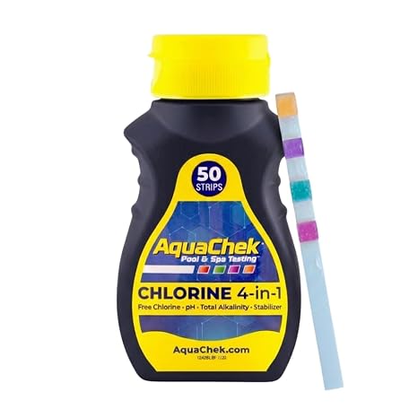 AquaChek Yellow 4-Way Pool and Spa Test Strips - 50 Yellow Test Strips - Swimming Pool Test Strips For pH, Free Chlorine, Total Alkalinity, and Cyanuric Acid - Quick and Accurate Results - Testing Kit