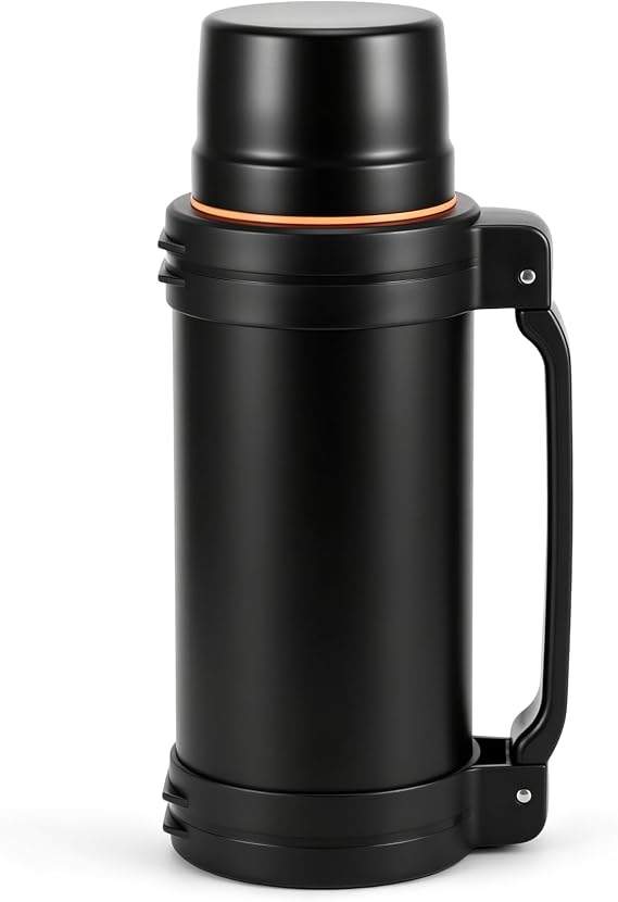 Flask for Hot Drinks, 2L Large Stainless Steel Thermal Flask for Hot and Cold Drinks, Leakproof Vacuum Insulated Bottle with Handle and Strap,Portable Travel Water Bottle for Camping,Fishing & Working
