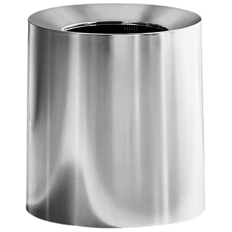 Sleek Metallic Silver Waste Basket - Stainless Steel Look Garbage Container - Spill Proof Trash Can - 12L/3.2Gal Capacity - Modern Garbage Pail - Futuristic Minimalist Style for Bedroom Living Room...