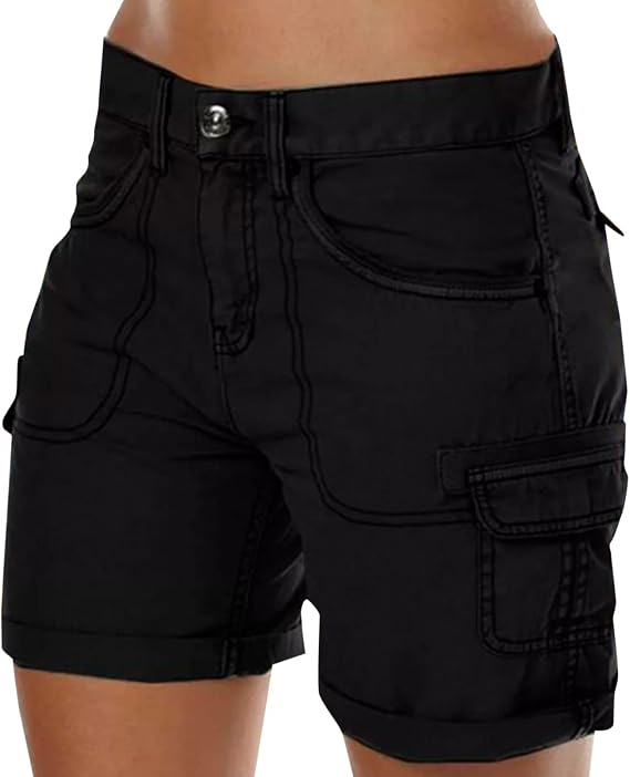yaoeye Women's Cargo Shorts Summer High Waisted Bermuda Shorts Casual Trendy Hiking Outfits Knee Length Pant with Pockets