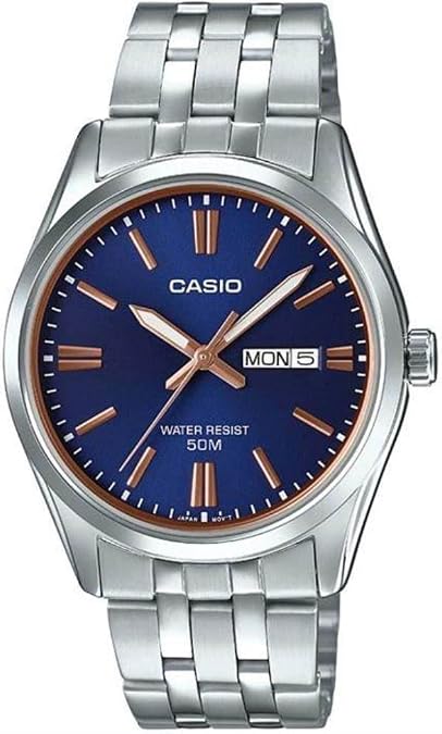 Casio Mens Silver Bracelet Analog Watch with Blue Dial - MTP-1335D-2A2V