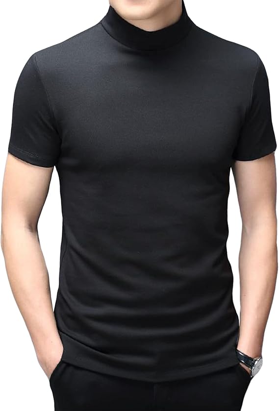 Mens T Shirt Short Sleeve Basic Mock Turtleneck Tops
