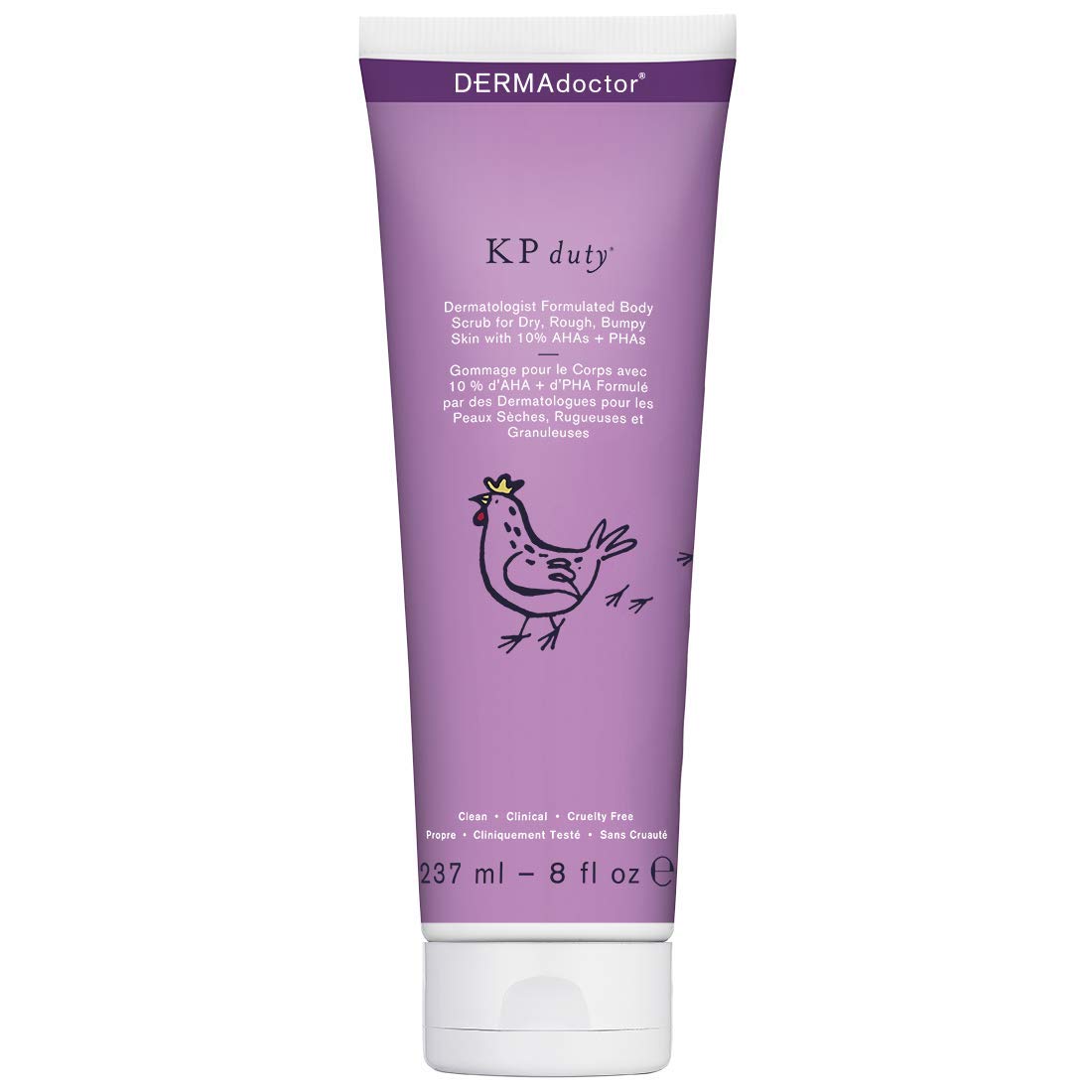 DERMAdoctor KP Duty Body Scrub Dermatologist Formulated Exfoliant for Keratosis Pilaris and Dry, Rough, Bumpy Skin with 10% AHAs  PHAs, 8 fl oz