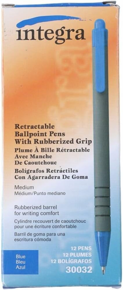 Integra Retractable Ballpoint Pen, Rubberized Barrel, Medium Point, Blue (ITA30032)