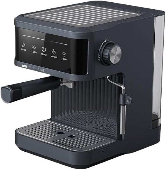 TVT Semi-Automatic Coffee Maker Cafe Bake Black Coffee Machine Household Semi-Automatic Small Milk Foam/Latte Art/Steam Glass Server/Compact/Powder Compatible/Mesh Filter/Fashionable Black