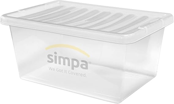 simpa 45 Litre 45L Stackable Plastic Storage Box with Clear Lids - 26cm (H) x 60cm (L) x 40cm (W) - Single Box