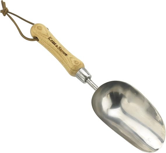 Kent & Stowe Stainless Steel Hand Potting Scoop, Compact Garden Scoop for Compost and Soil, Classic All Year Round Garden Tools Made from Stainless Steel and Ash Wood
