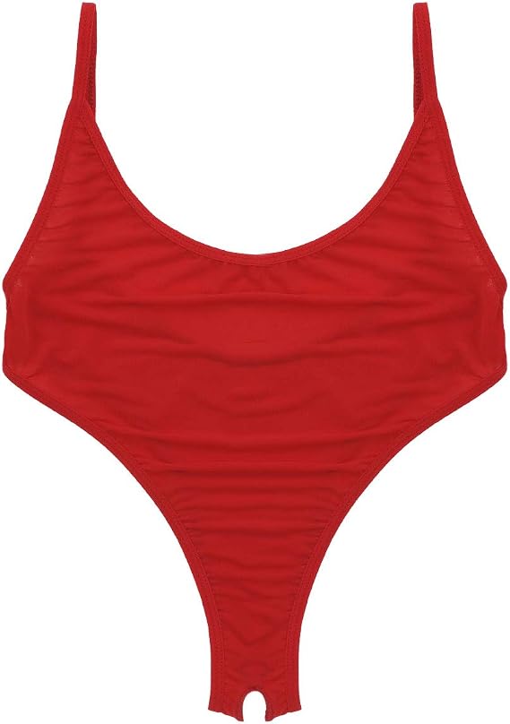 JanJean Womens See Through Low Back Crotchless High Cut Thong Monokini Swimsuit Leotard Bodysuit