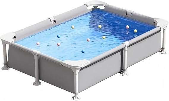 Frame Pool Outdoor Folding Stand Swimming Pool, Suitable for Kids, Adults, Family, Sturdy Design, Foldable, Easy Storage, Drainage, No Air Pump Required for Garden Use 2.21m x 1.50m x 43cm Gray 561MK