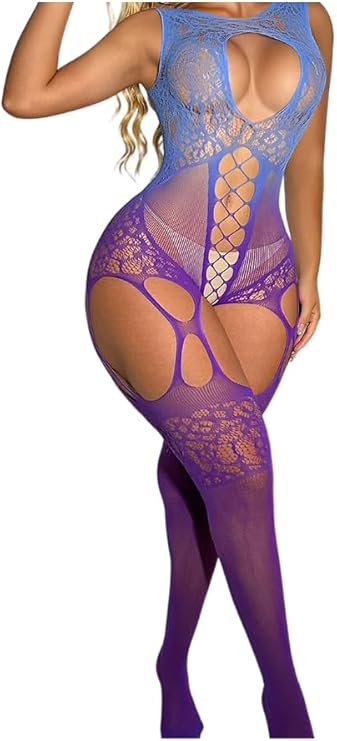 Fishnet Nipplestocking for Women - Fish Net Lingerie Nipplesuit Elastic Crotchless Mesh Sleepwear for Rave Party