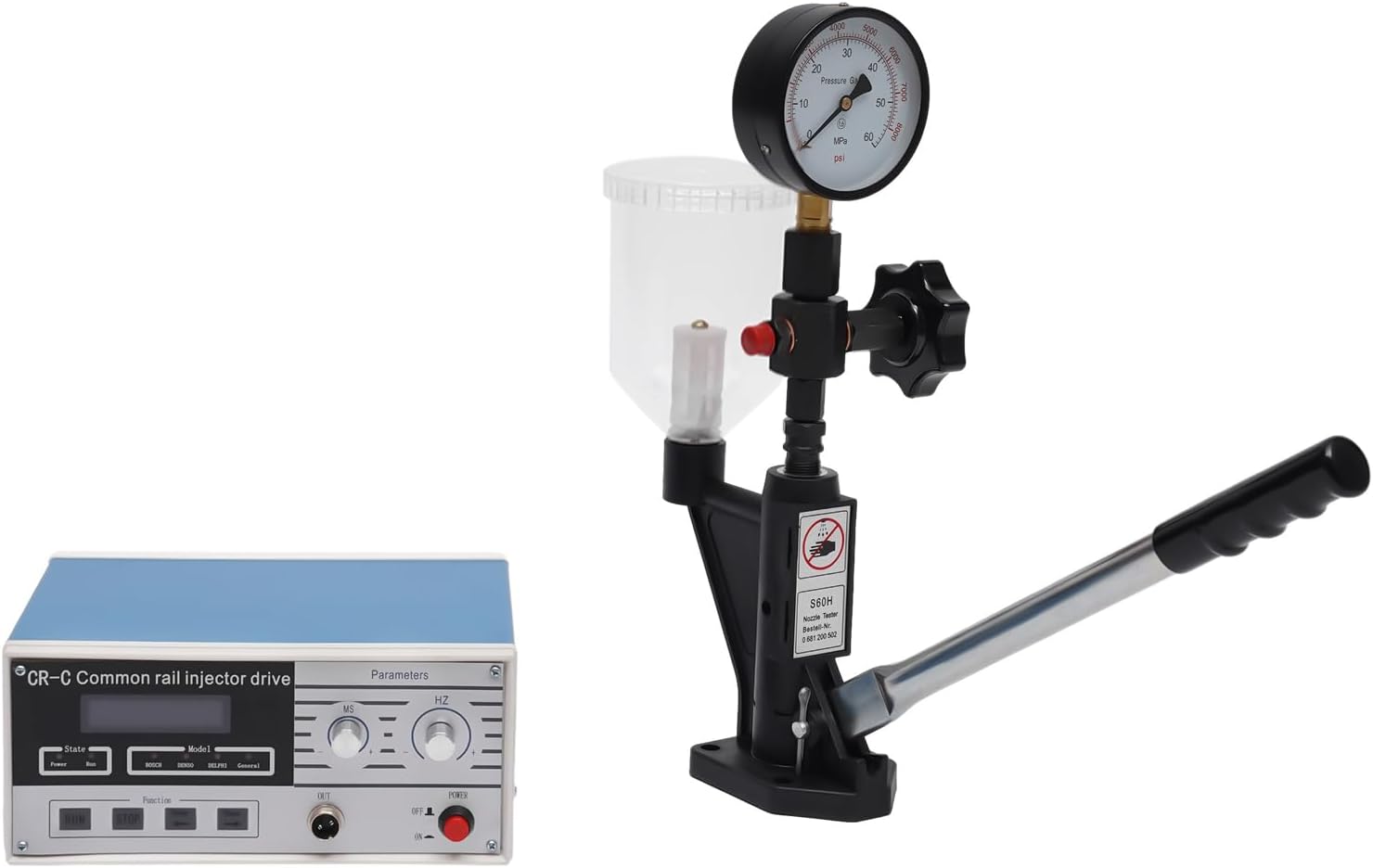 CR-C Common Rail Injector Tester,S60H Diesel Injector Nozzle Pop Pressure Tester with Dual Scale Gauge,0.26Gal Multifunction Diesel Common Rail Injector Tester for Automobiles,Tractors,Diesel Engines
