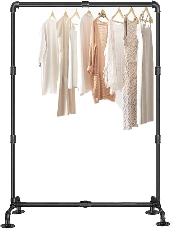 Mdjwjj Industrial Pipe Clothing Rack Free Standing,Vintage Commercial Grade Black Pipe Garment Racks Organizer with 4 Stable Feet for Hanging Clothes Retail Display