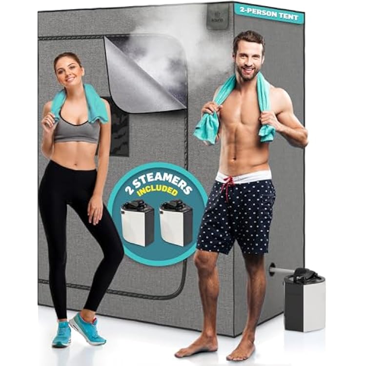 2 Person Full Body Sauna Box - Portable Sauna for Home Relaxation, Muscle Recovery and Skin Health - Leak-Proof Design for at-Home Setup - USA Owned 1 Tent and 2 Steamers Included
