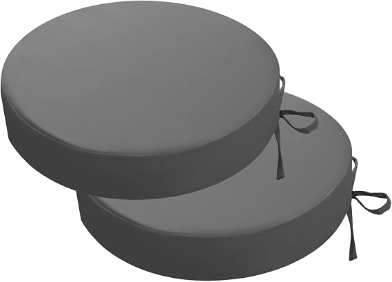 Round Outdoor Chair Seat Cushions Set of 2, 38x38cm, Dark Grey
