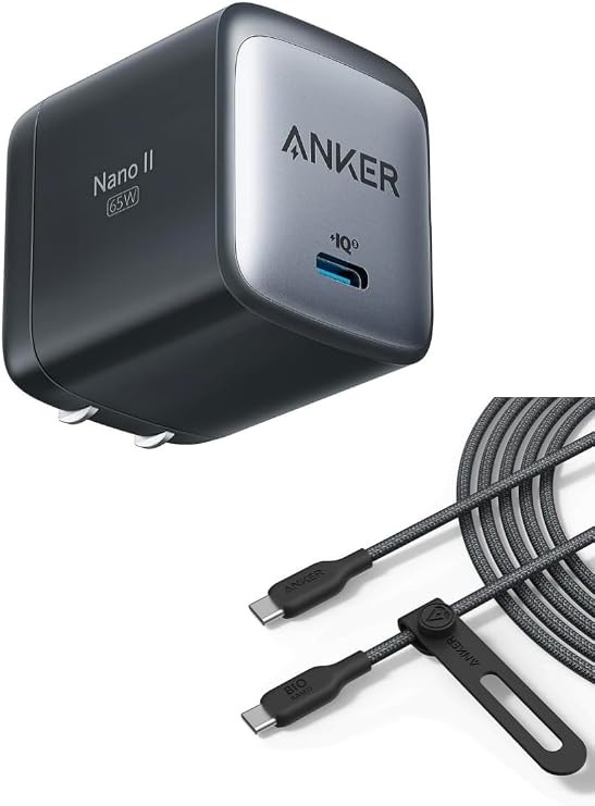 Anker 543 USB C to USB C Cable (240W, 10ft), USB 2.0 Bio-Nylon Charging Cable & Anker USB C 715 (Nano II 65W), GaN II PPS Fast Compact Foldable Charger