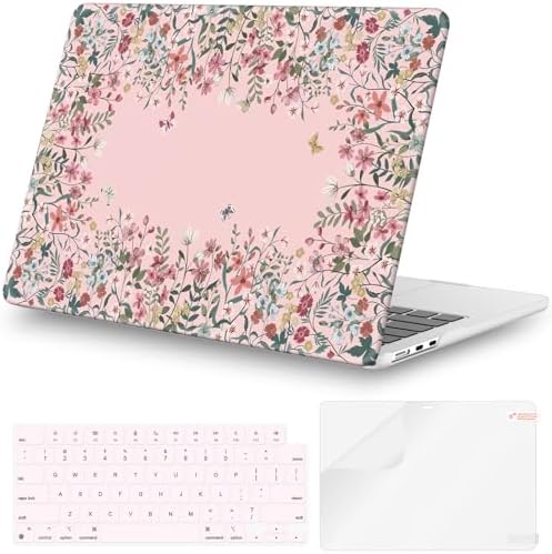 iCasso Compatible with MacBook Air 13 inch Case 2026 2025-2022 Release M4 A3240 M3 A3113 M2 A2681,Sturdy Protective Garden Flowers Hard ShellKeyboard CoverScreen Film for Mac Air 13.6,Pink