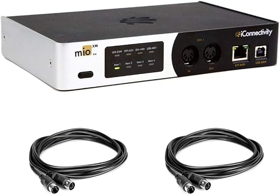 mioXM USB MIDI Interface with 2x MIDI Cable Male to Male Cable 10' Bundle