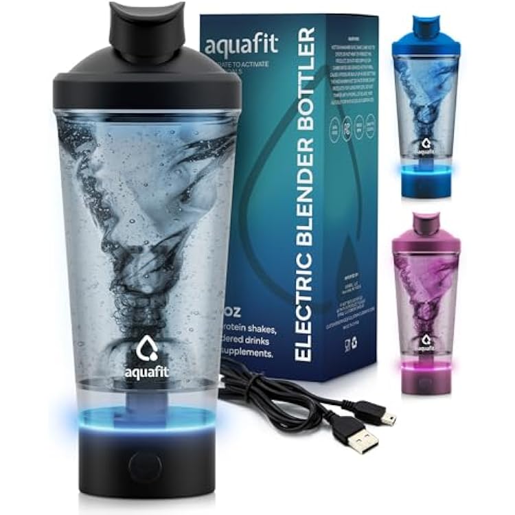 AQUAFIT Electric Protein Shaker Bottle - USB Rechargeable Shaker Bottles 24oz Shaker Bottles for Protein Mixes, Protein Mixer, Gadgets for Men, Gym Accessories Electric Bottle, Black