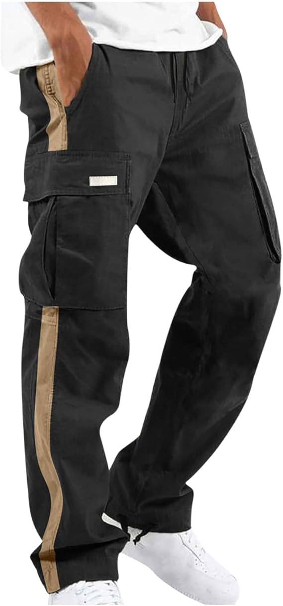 Black Joggers Men Cargo Drawstring Running Straight Sweatpants Causal Joggers Athletic Pants With Pockets Hiking
