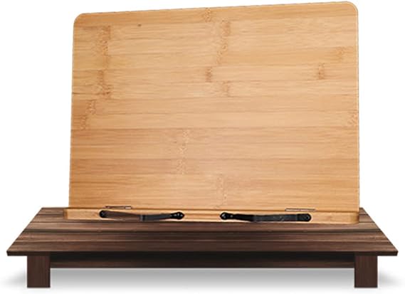 Bamboo Bookshelf Adjustable Podium Fixed Recipe Reading Table Portable [5-Level Angle Adjustment] Reading Table Temperature Folding Light and Movable,34x24cm