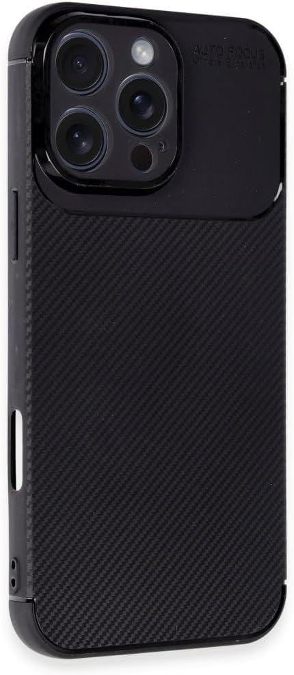 GGM GİYİM & AKSESUAR iPhone 16 Pro Max ile Uyumlu Auto Focus Karbon Kapak Ultra İnce Yapılı Tam Koruma Sağlayan Kılıf (Siyah)