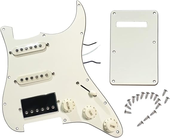Prewired Pickguard with SSH Pickup Set, 3-ply Pick Guard Loaded High Output Alnico V Single Coil Humbucker Pick-ups, Electric Guitar Scratchplate as Luthier Replacement Parts, Cream-0C