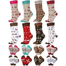 Xtinmee 8 Pairs Funny Horse Socks for Women Girls Derby Festival Gifts Novelty Crew Socks Horse Riding Gift for Women Riding Lovers Cowgirl Equestrian Derby Party Favors