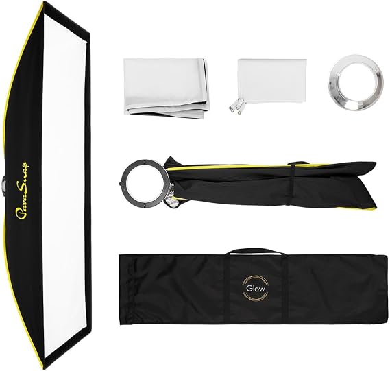 Glow ParaSnap 14x60 Strip New Generation SterlingFibre Bowens Mount Softbox w/External & Internal Diffusers, 144mm Bowens Speedring, Soft Box Speedring Adapter for Studio Speedlight Softbox Lighting