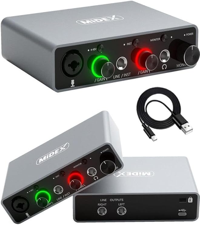 Midex GLX-700GR Upper Segment Usb Studio Sound Card 2 Input 2 Output 24bit/192kHz